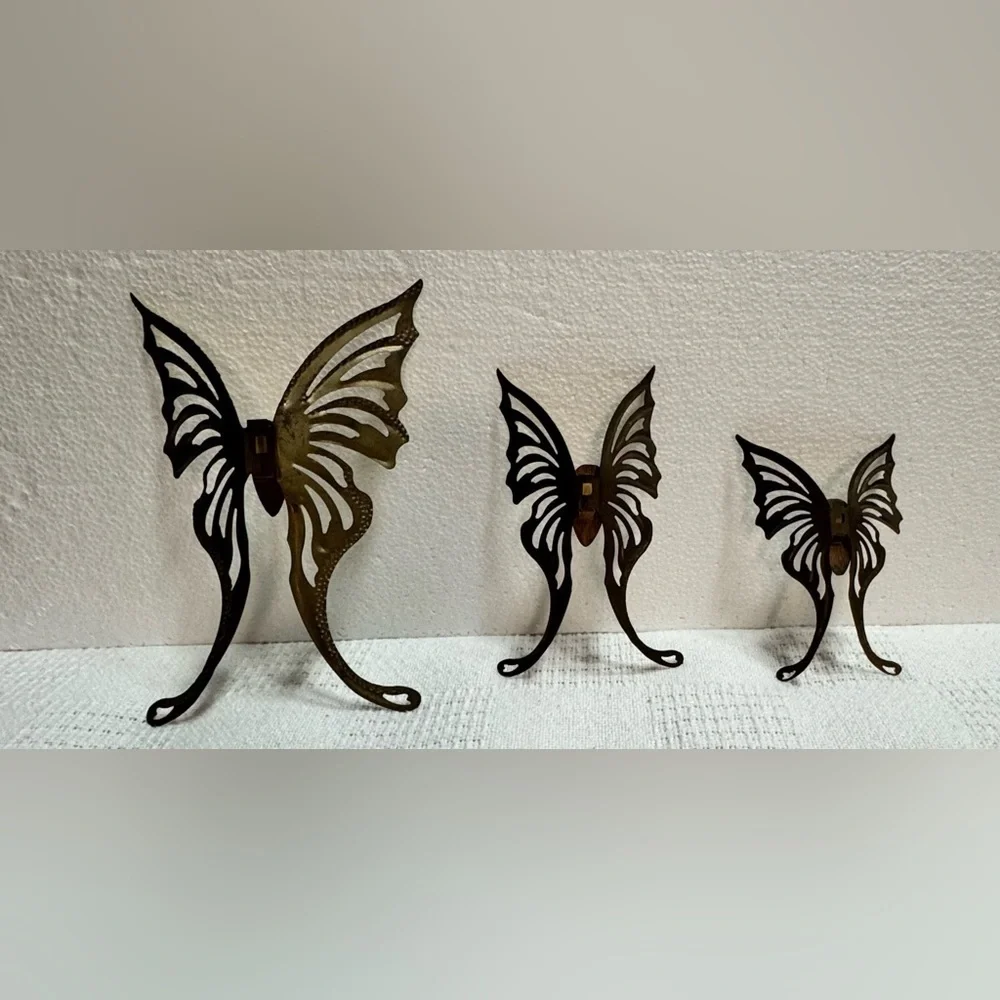 VTG MCM Brass wood butterfly wall decor 3 PCS